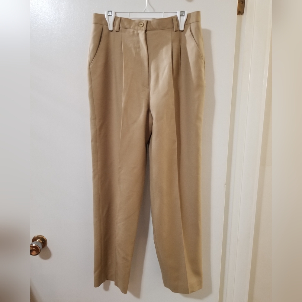Garey Petites for Eaton’s Vintage Virgin Wool Pleated Trousers Camel 10